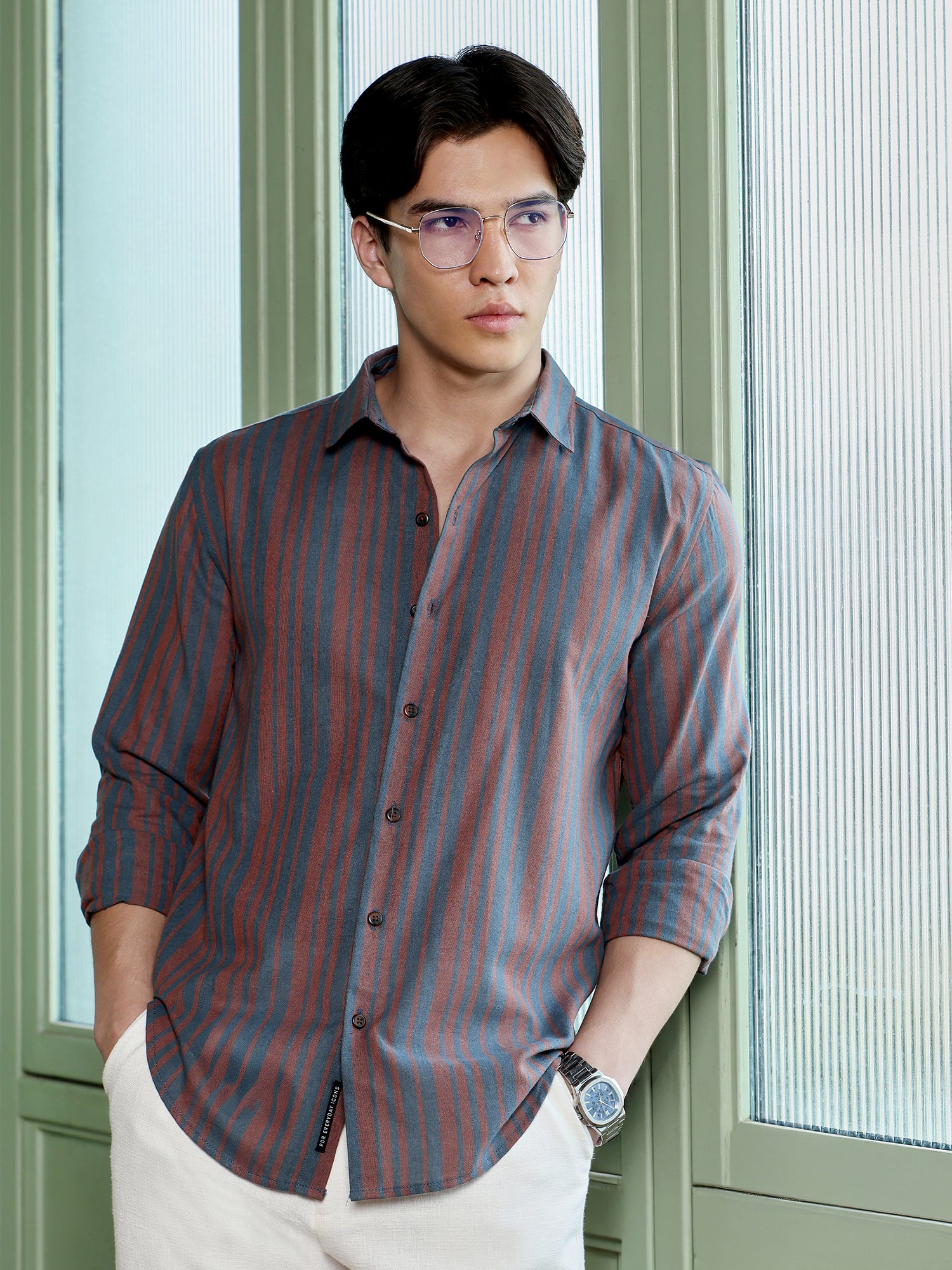 Men Charcoal Striped Shirt