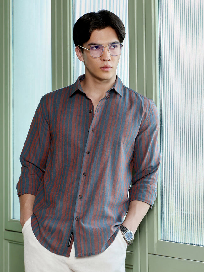 Men Charcoal Striped Shirt