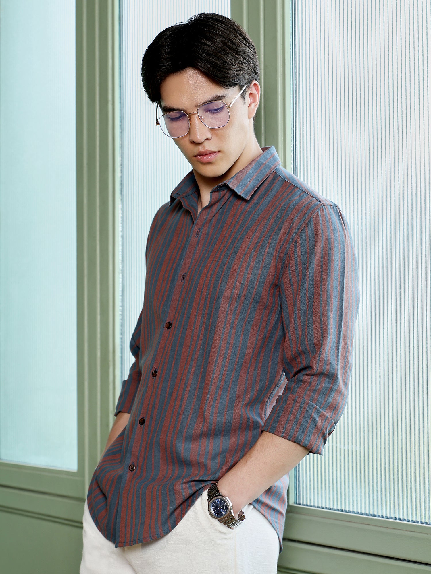 Men Charcoal Striped Shirt
