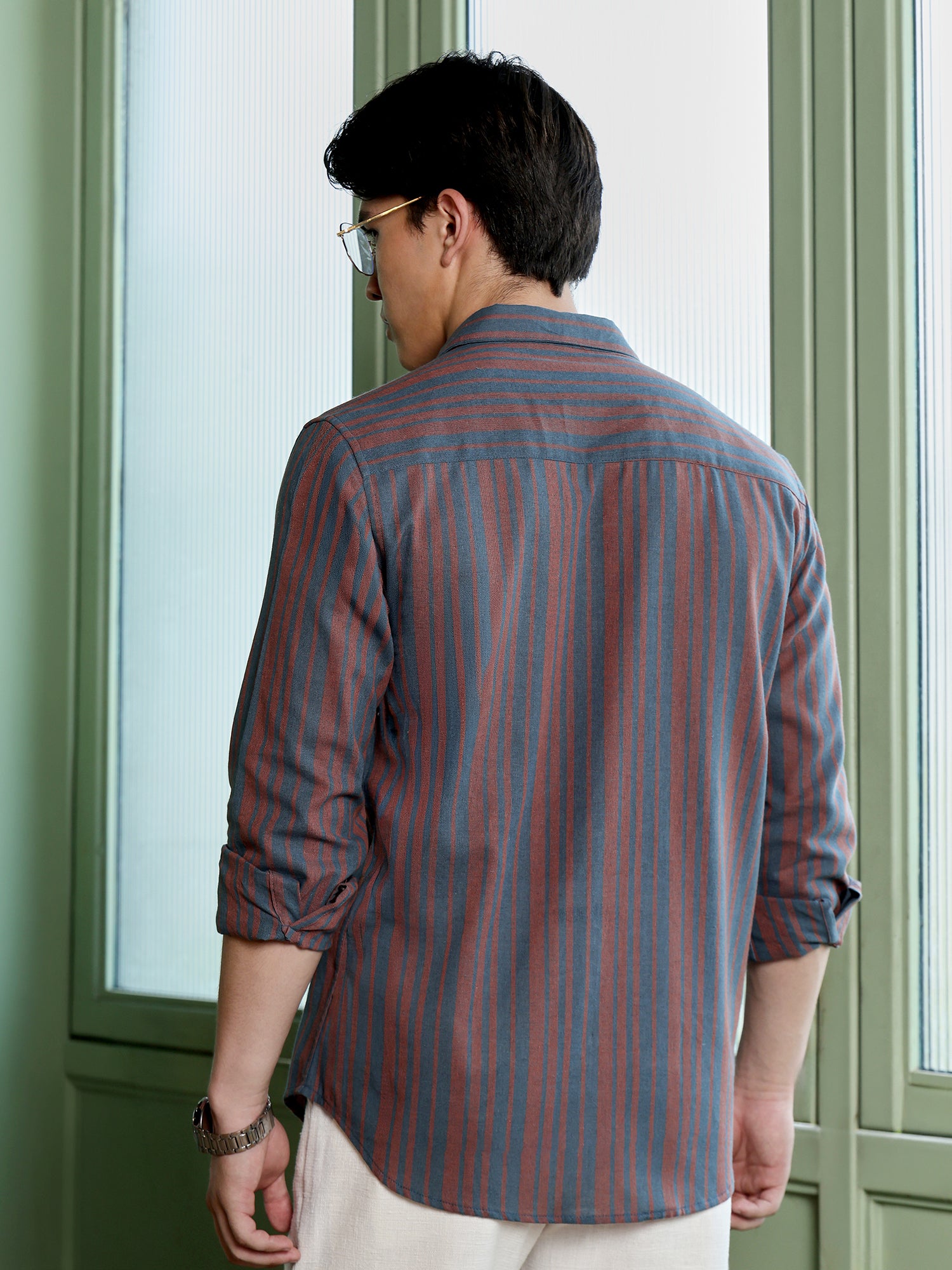 Men Charcoal Striped Shirt