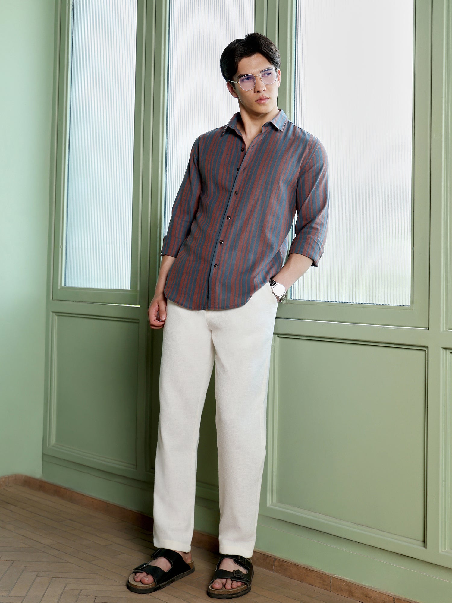 Men Charcoal Striped Shirt