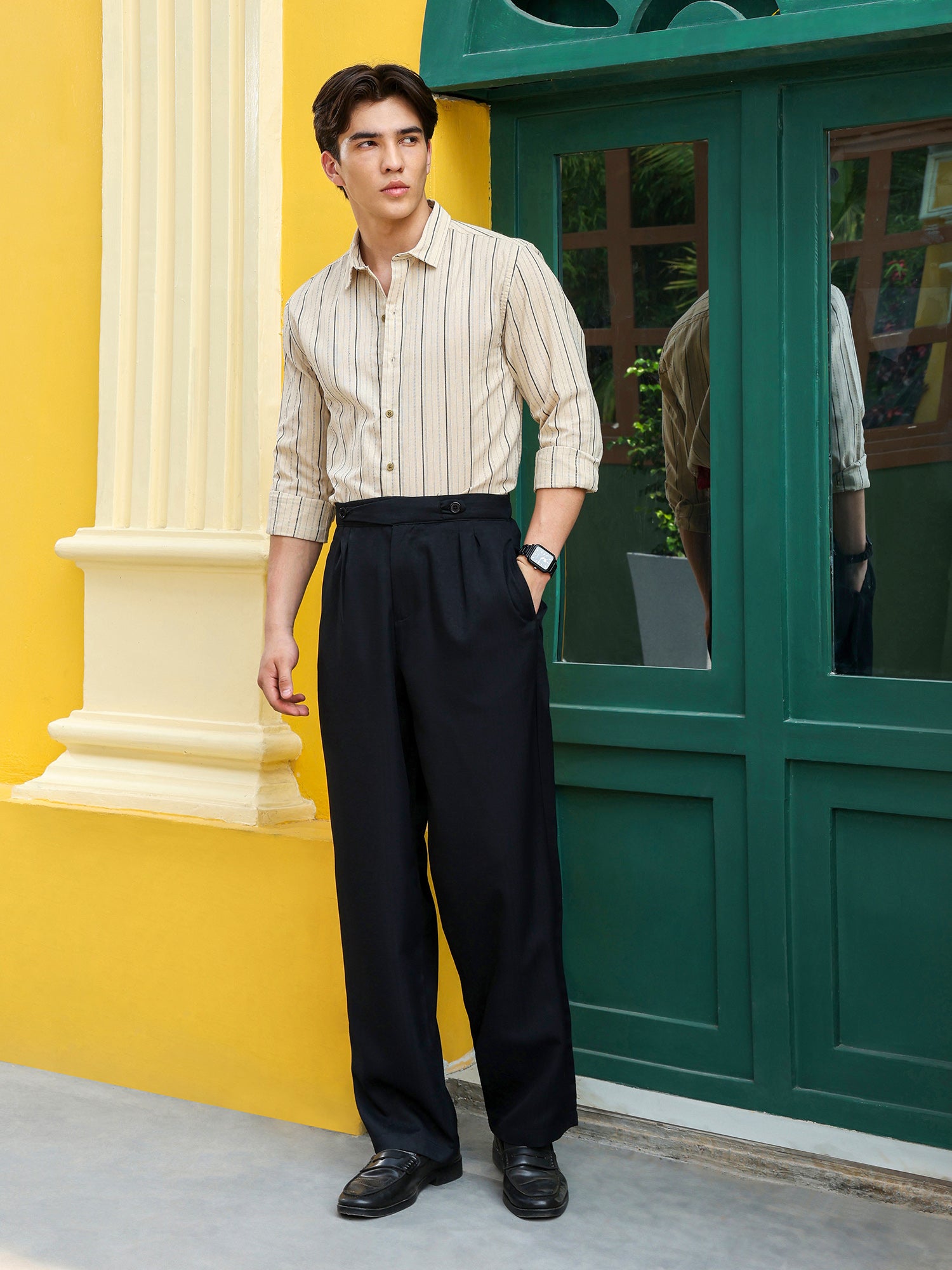 Men Beige Striped Shirt