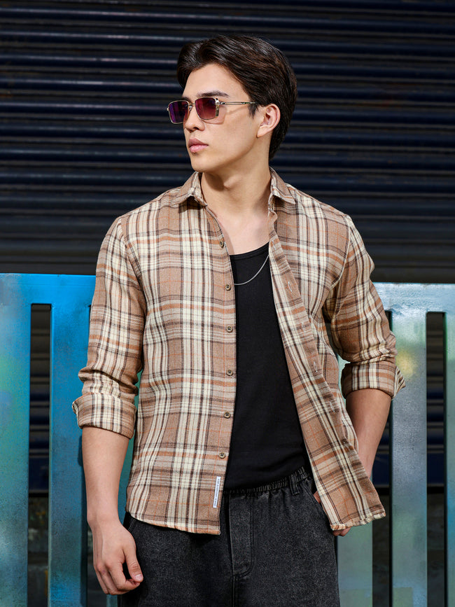 Men Brown Tartan Checked Shirt