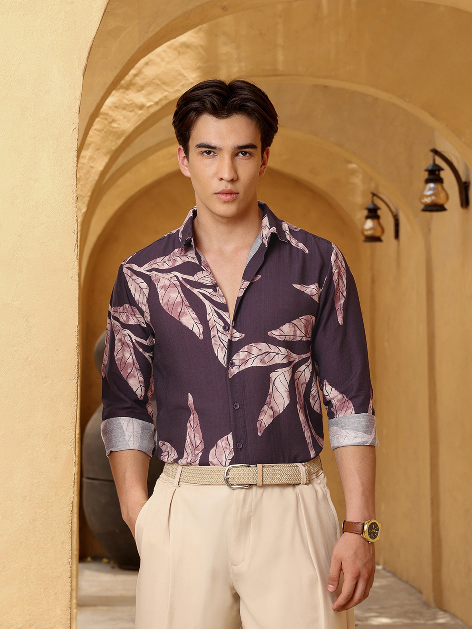 Men Purple Floral Print Shirt