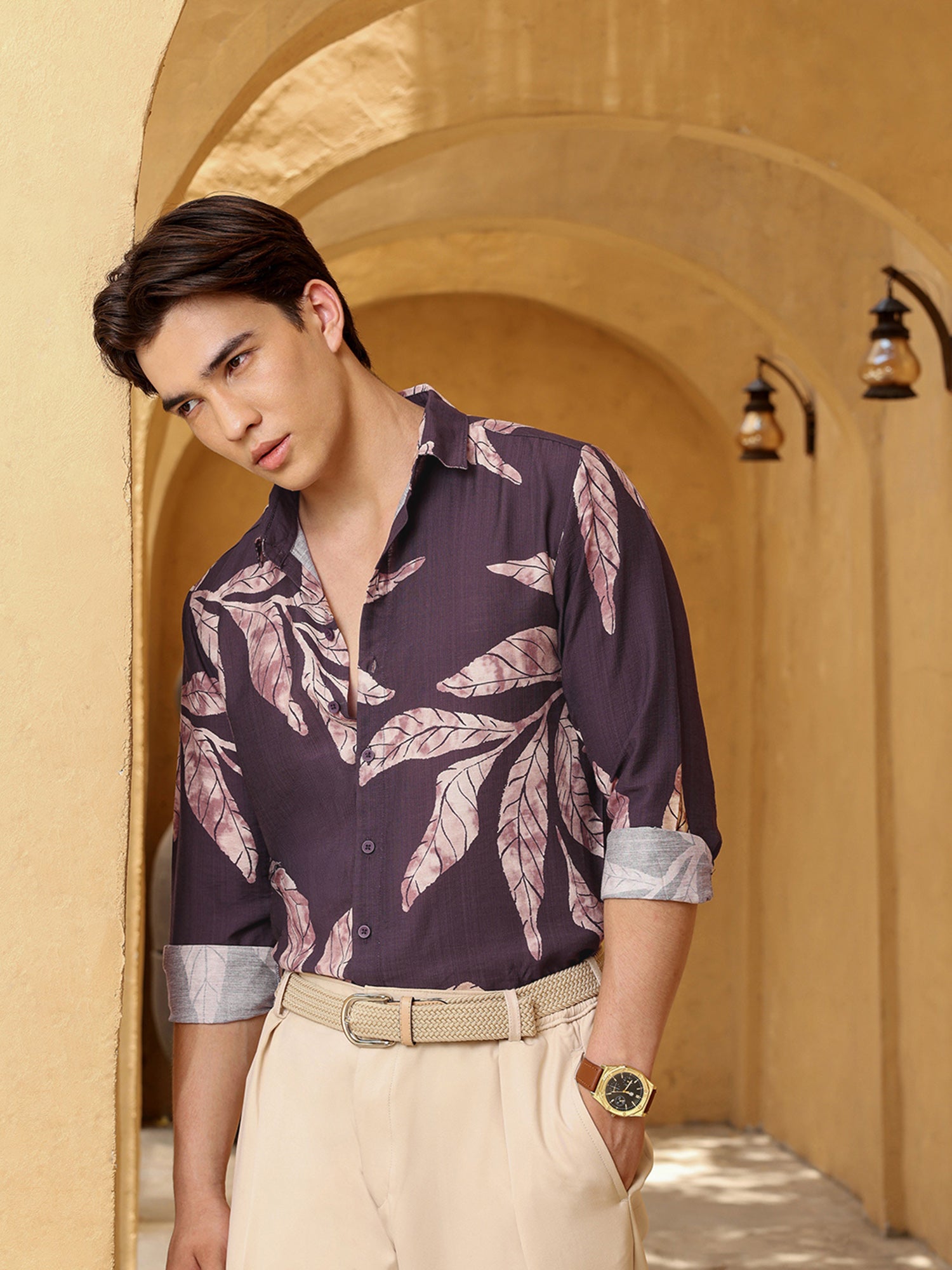 Men Purple Floral Print Shirt