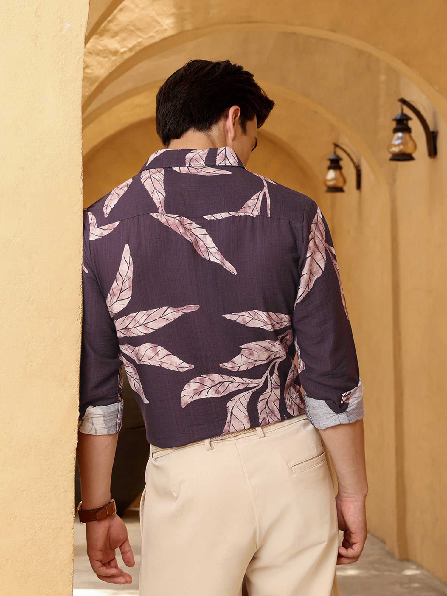Men Purple Floral Print Shirt