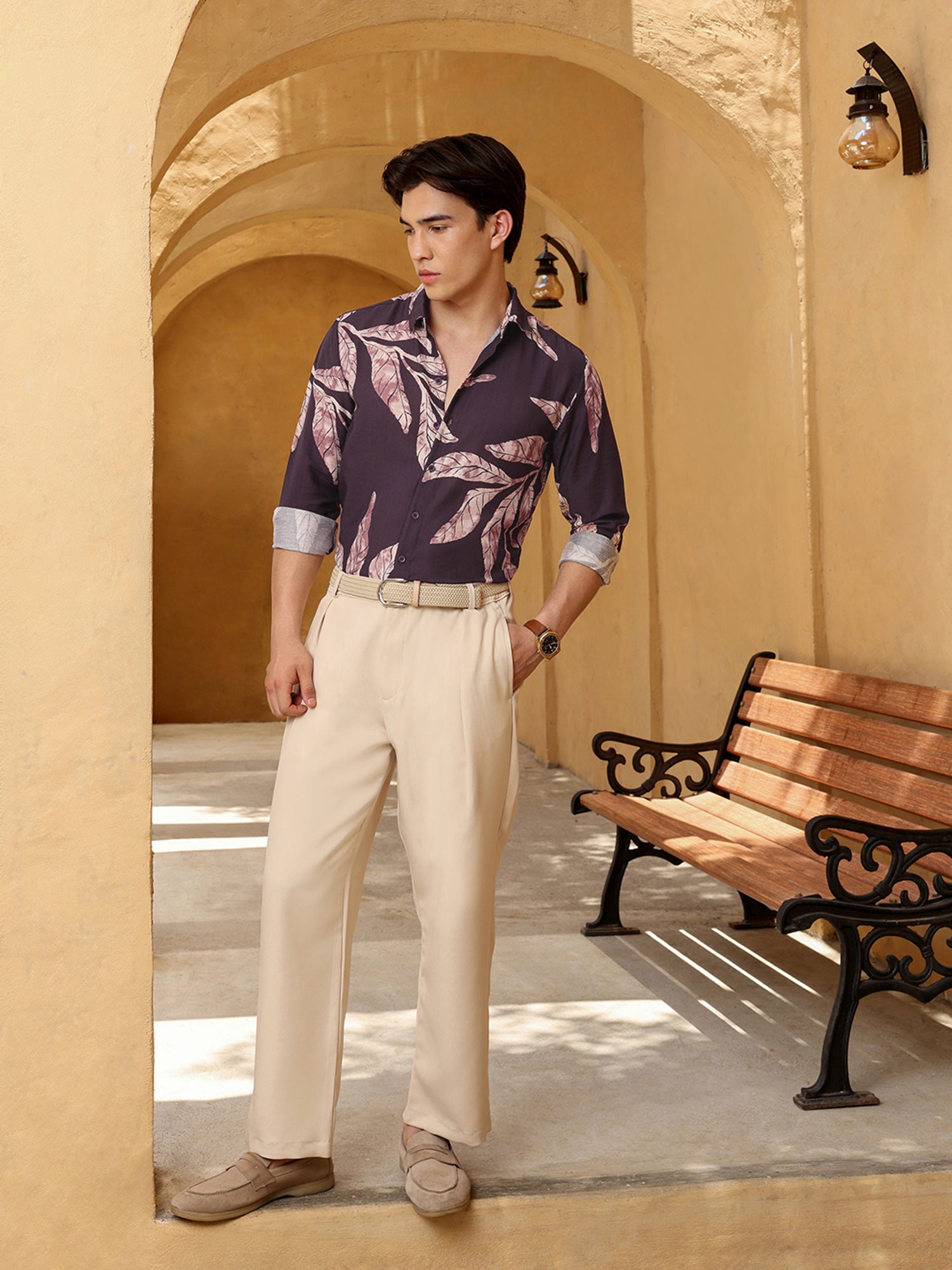 Men Purple Floral Print Shirt