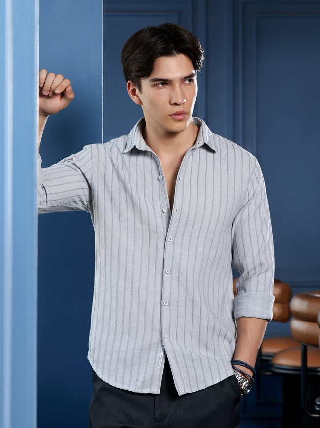 Men Grey Self Design Shirt