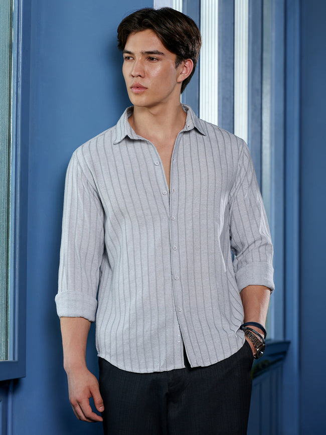 Men Grey Self Design Shirt