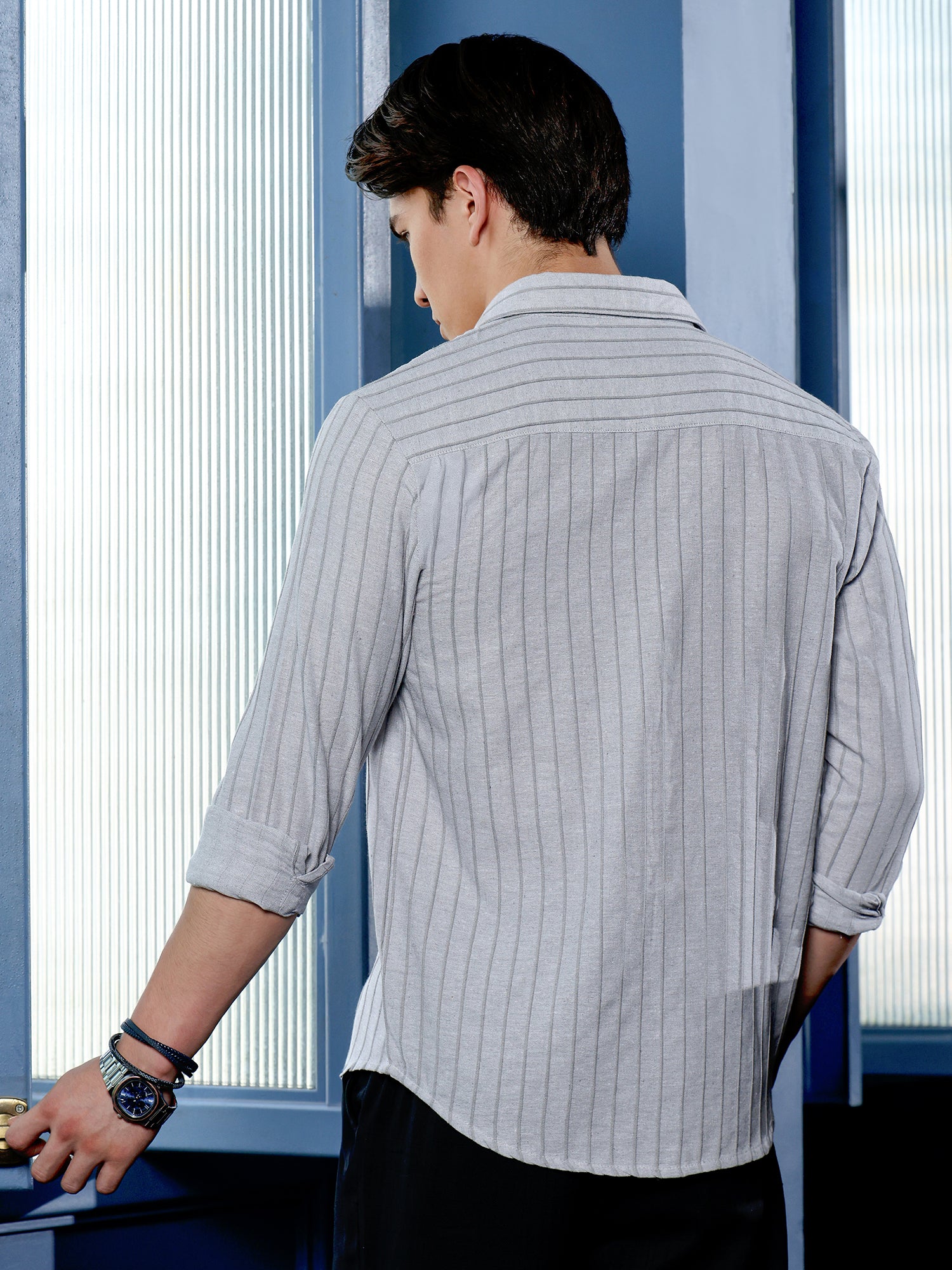 Men Grey Self Design Shirt