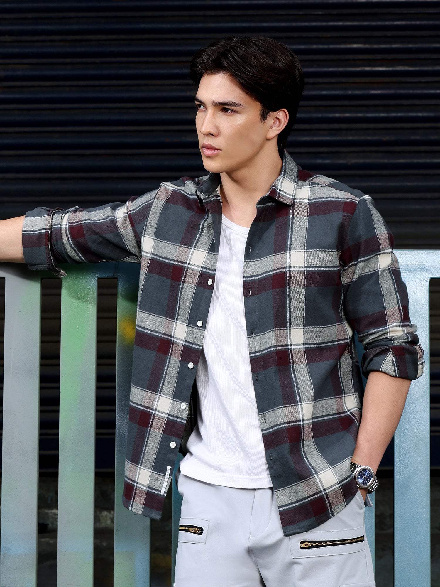 Men Charcoal Tartan Checked Shirt