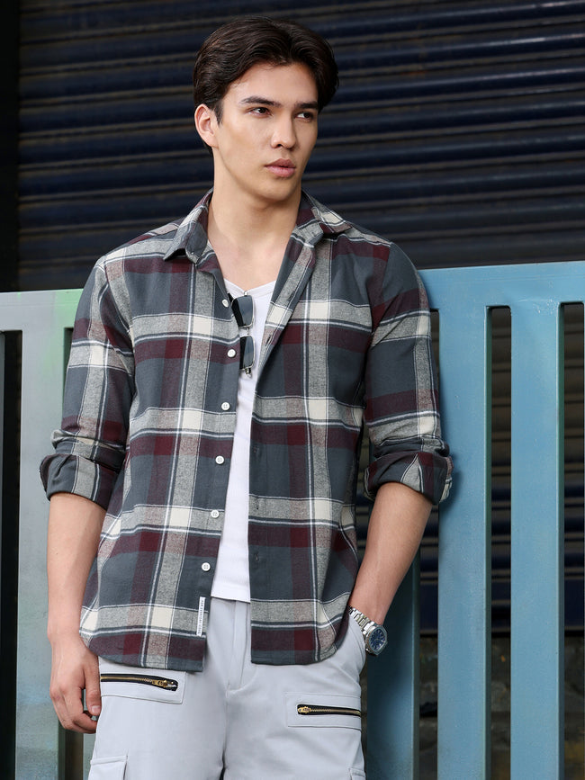Men Charcoal Tartan Checked Shirt