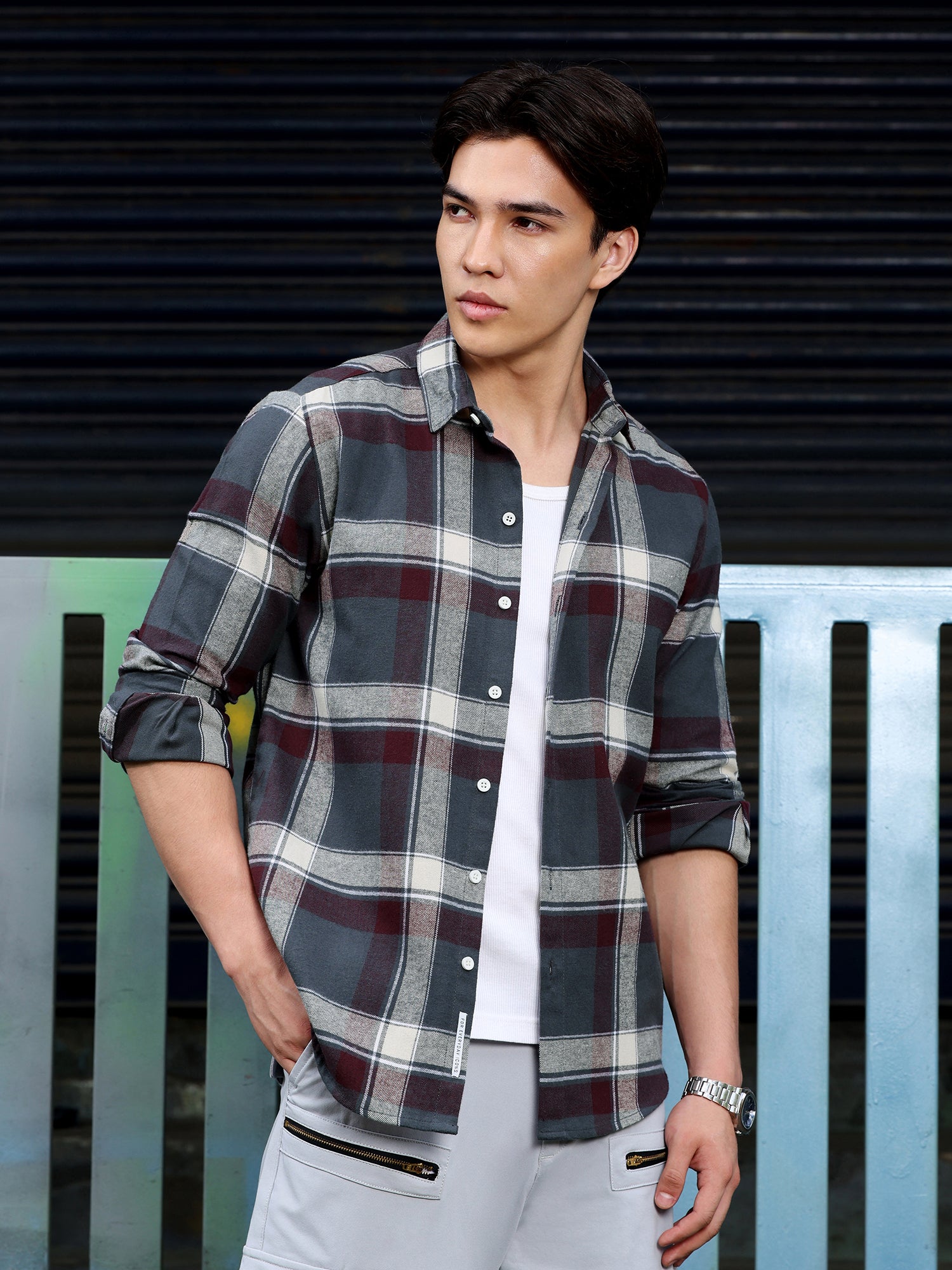 Men Charcoal Tartan Checked Shirt