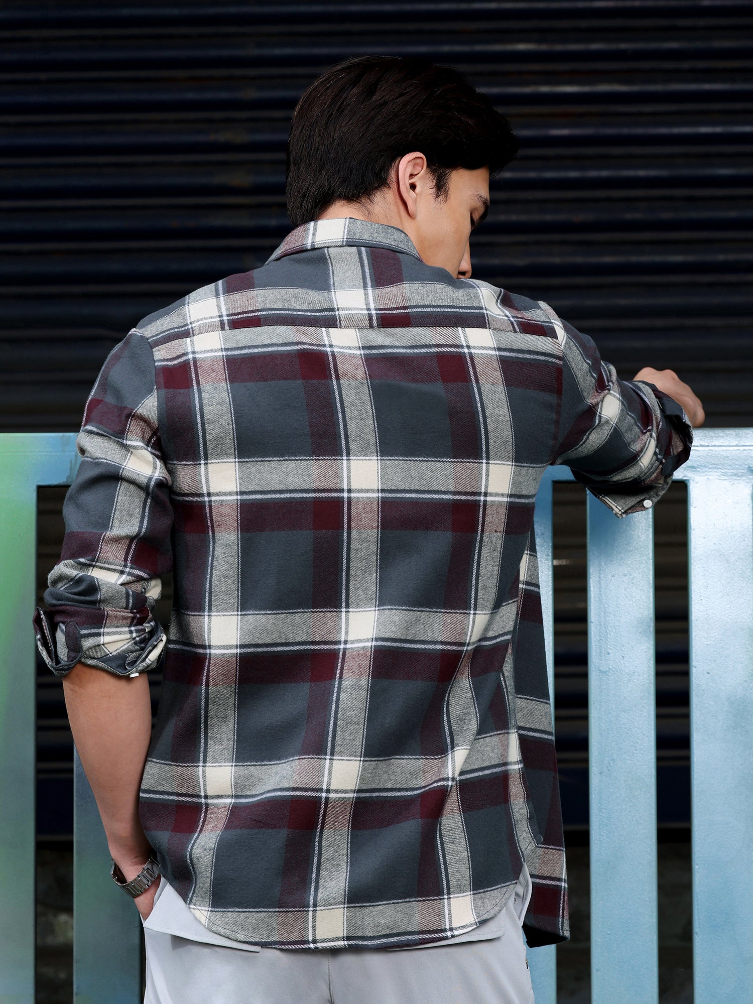 Men Charcoal Tartan Checked Shirt