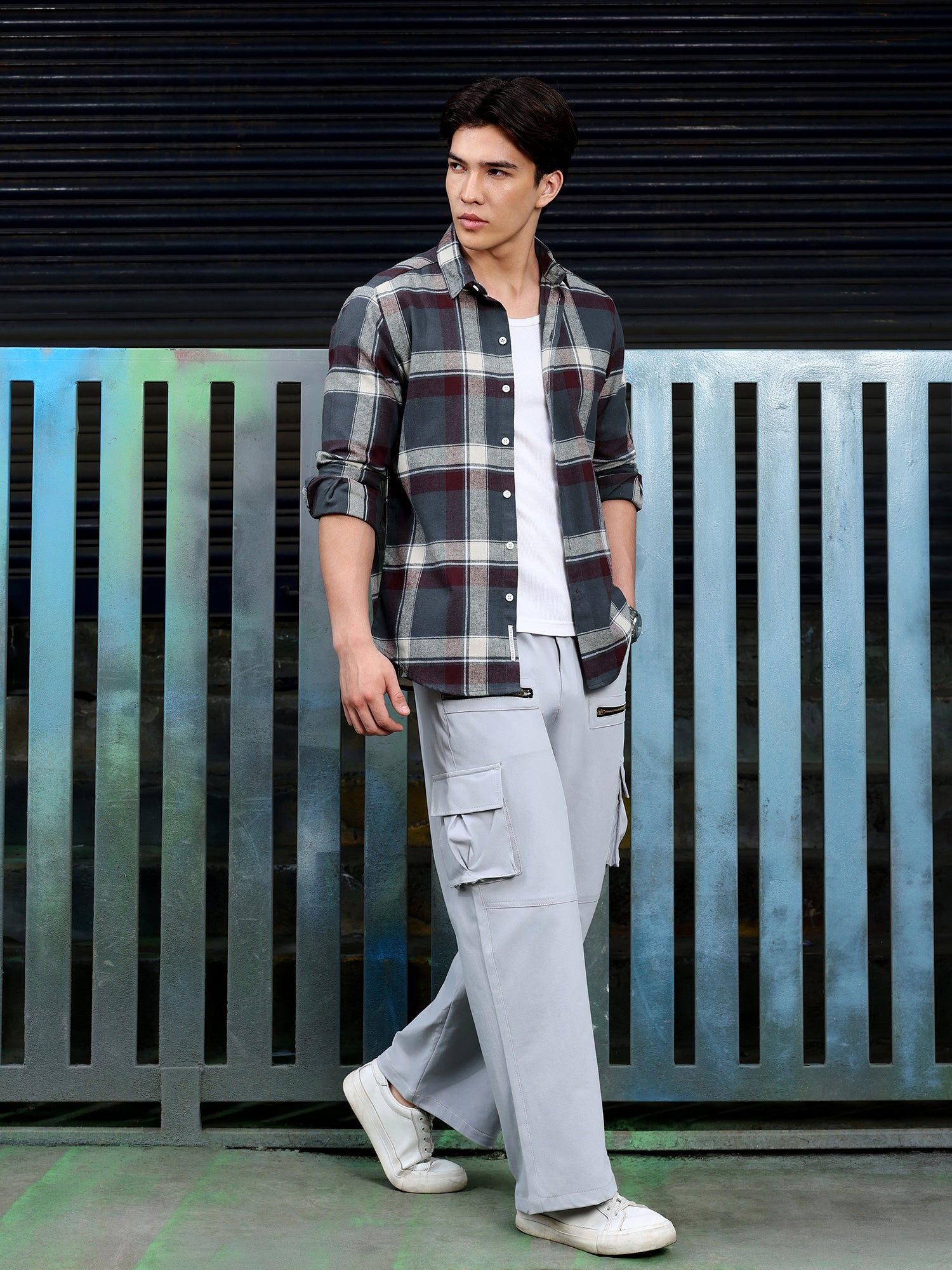 Men Charcoal Tartan Checked Shirt