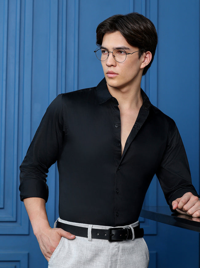 Men Black Solid Casual Shirt