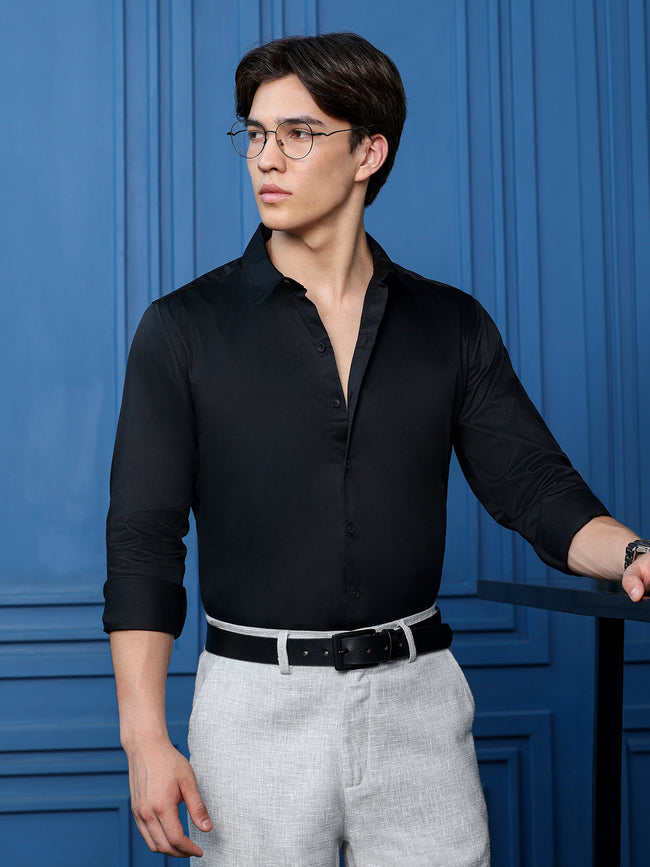 Men Black Solid Casual Shirt