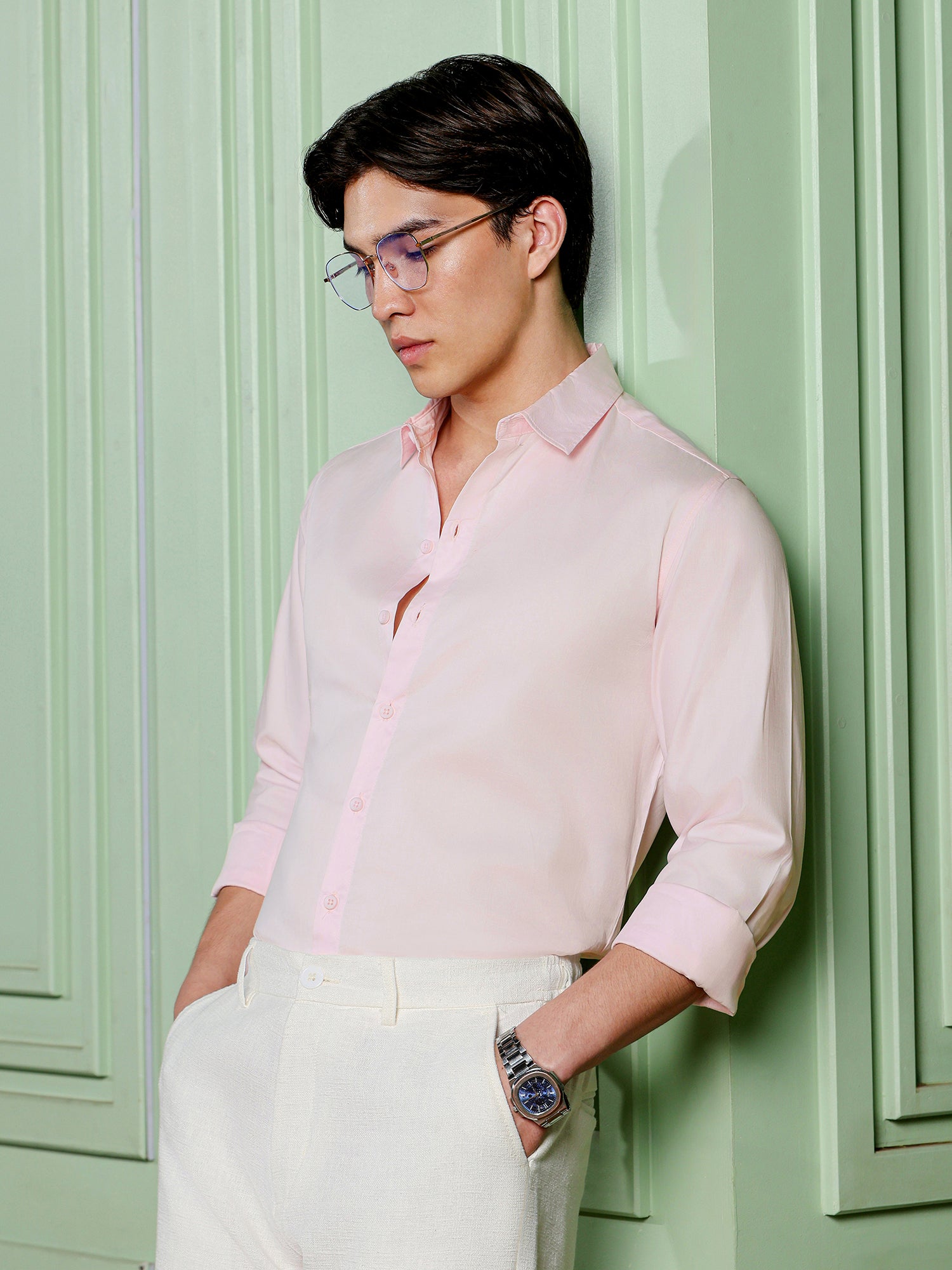 Men Pink Solid Casual Shirt