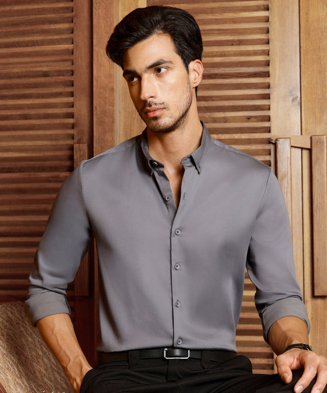 Men Grey Solid Slim Fit Shirt