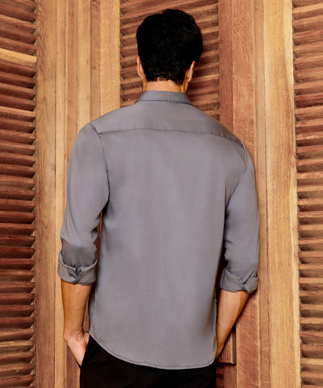 Men Grey Solid Slim Fit Shirt