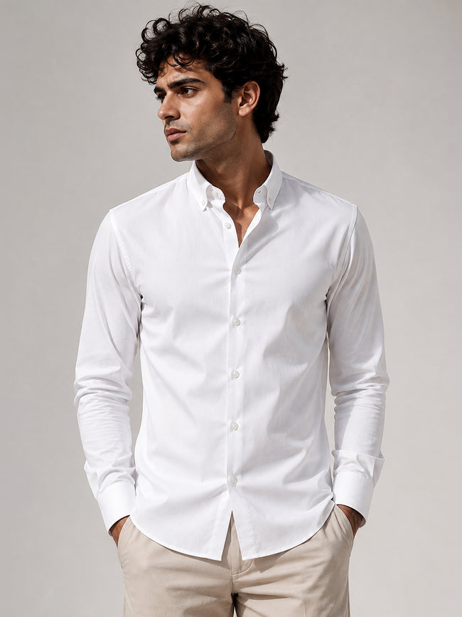 Men White Solid Full Sleeves Shirt