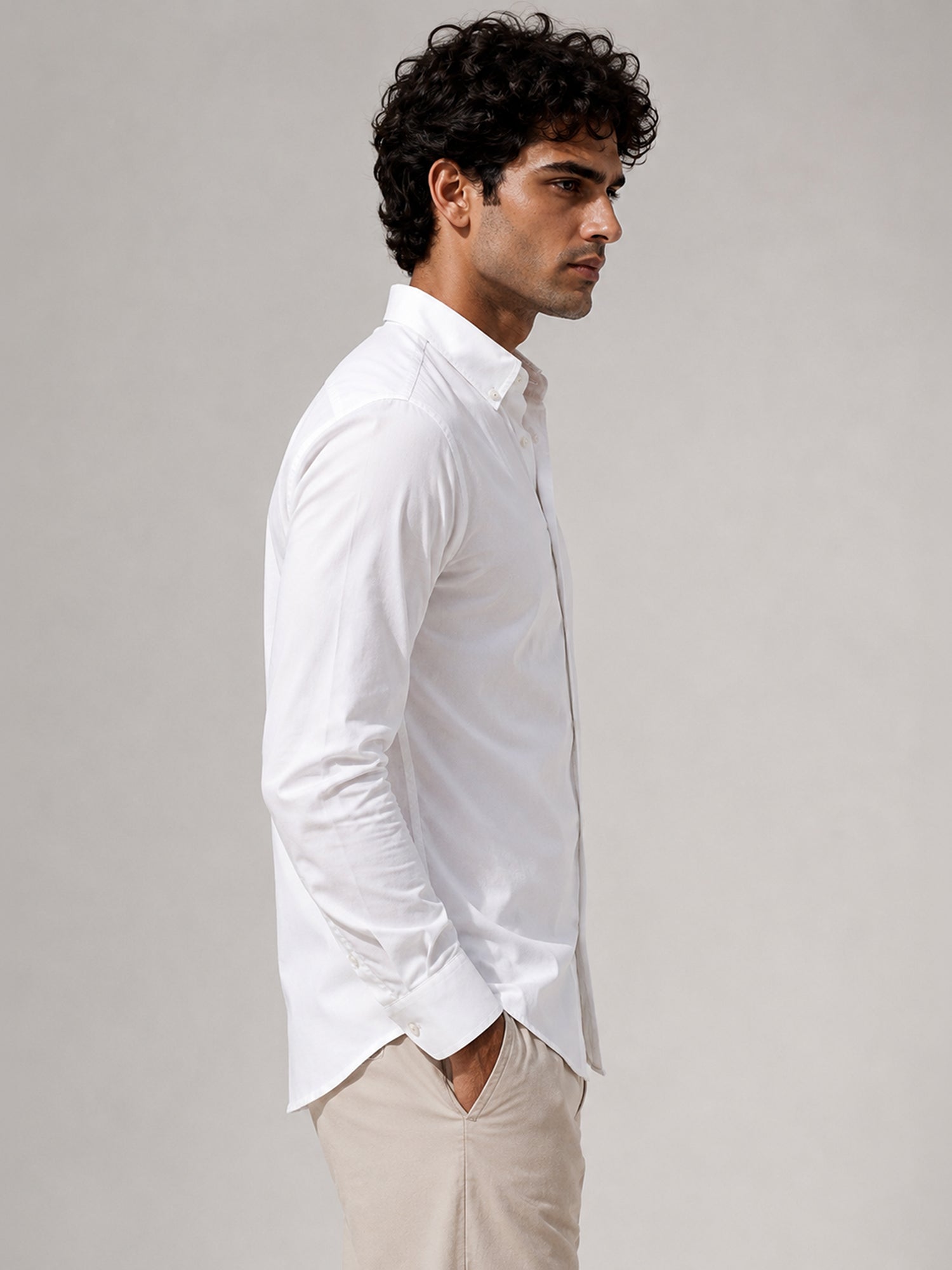 Men White Solid Full Sleeves Shirt