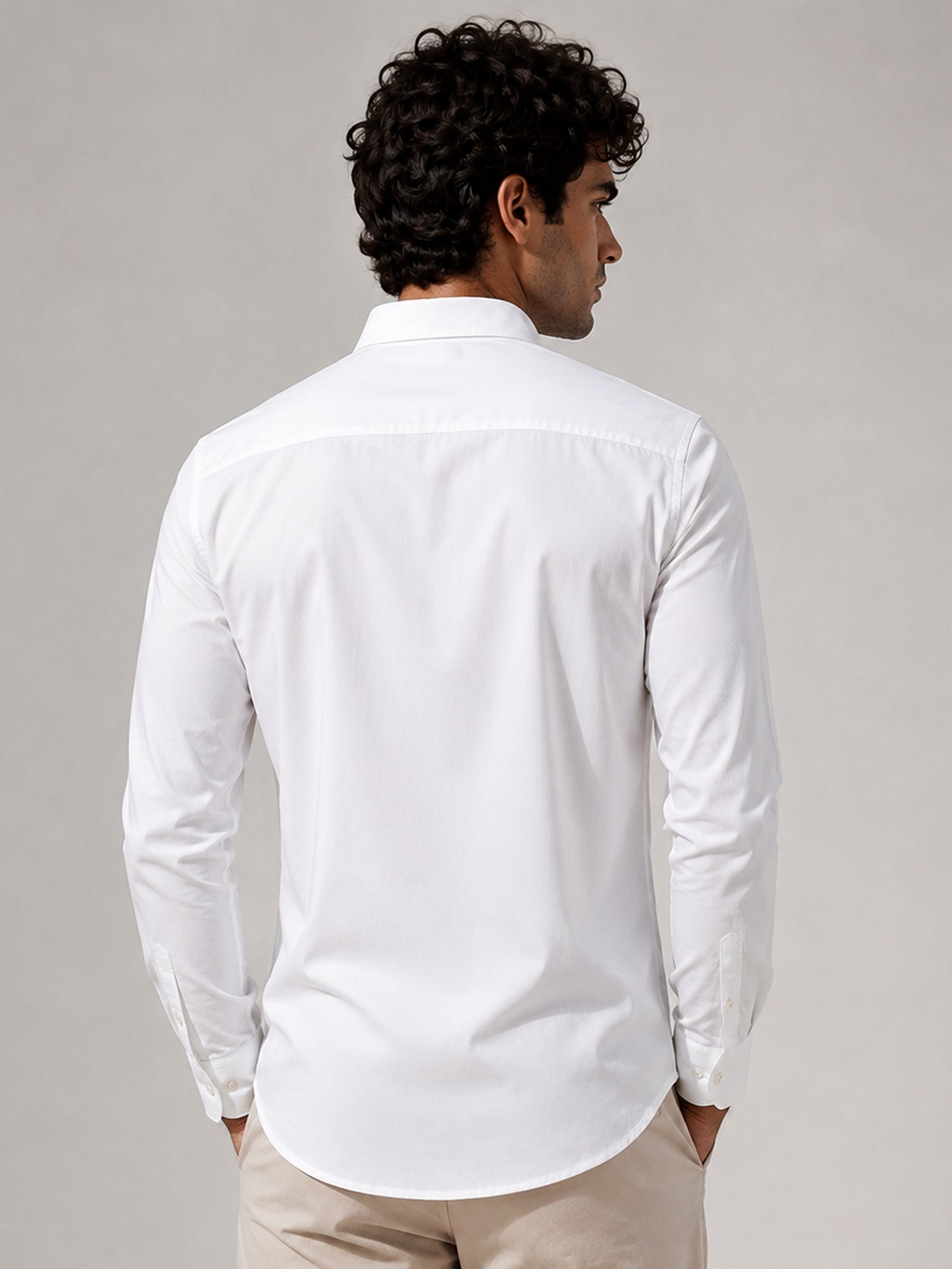 Men White Solid Full Sleeves Shirt