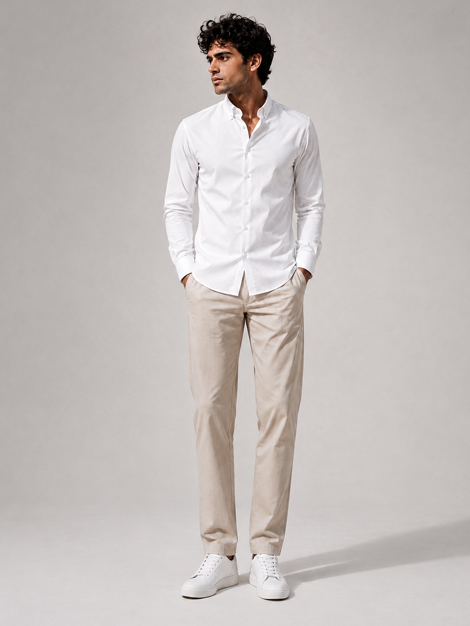 Men White Solid Full Sleeves Shirt
