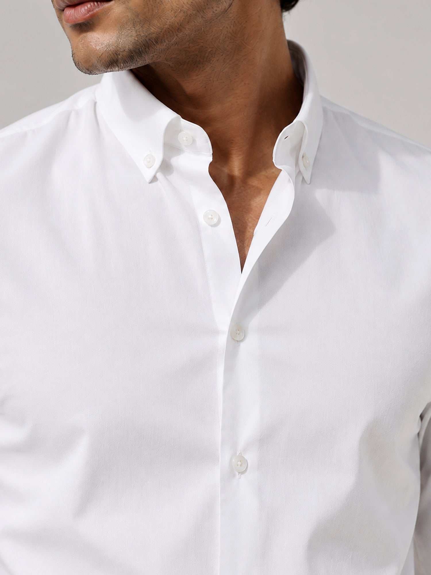 Men White Solid Full Sleeves Shirt