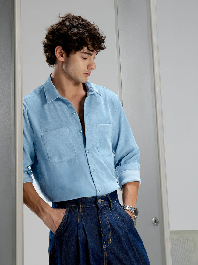 Men Blue Self-Design Shirt