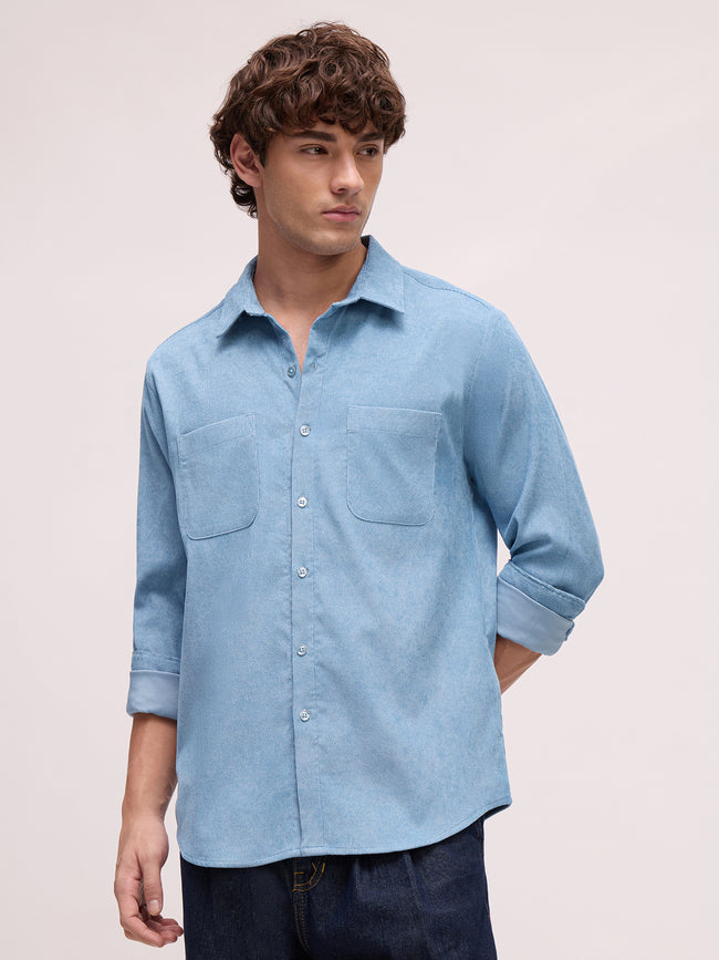 Men Blue Self-Design Shirt