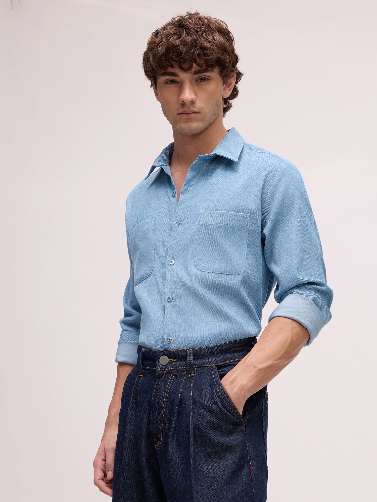 Men Blue Self-Design Shirt