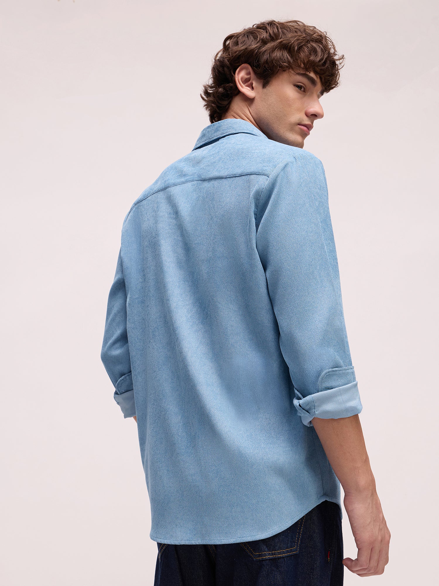 Men Blue Self-Design Shirt
