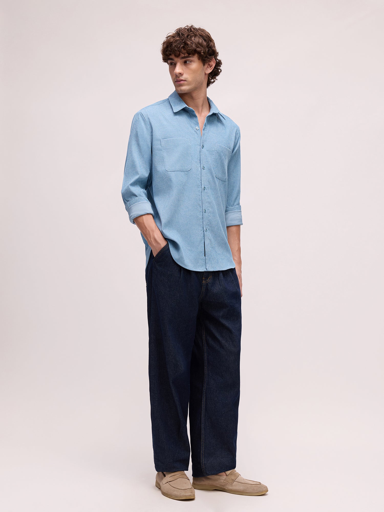Men Blue Self-Design Shirt