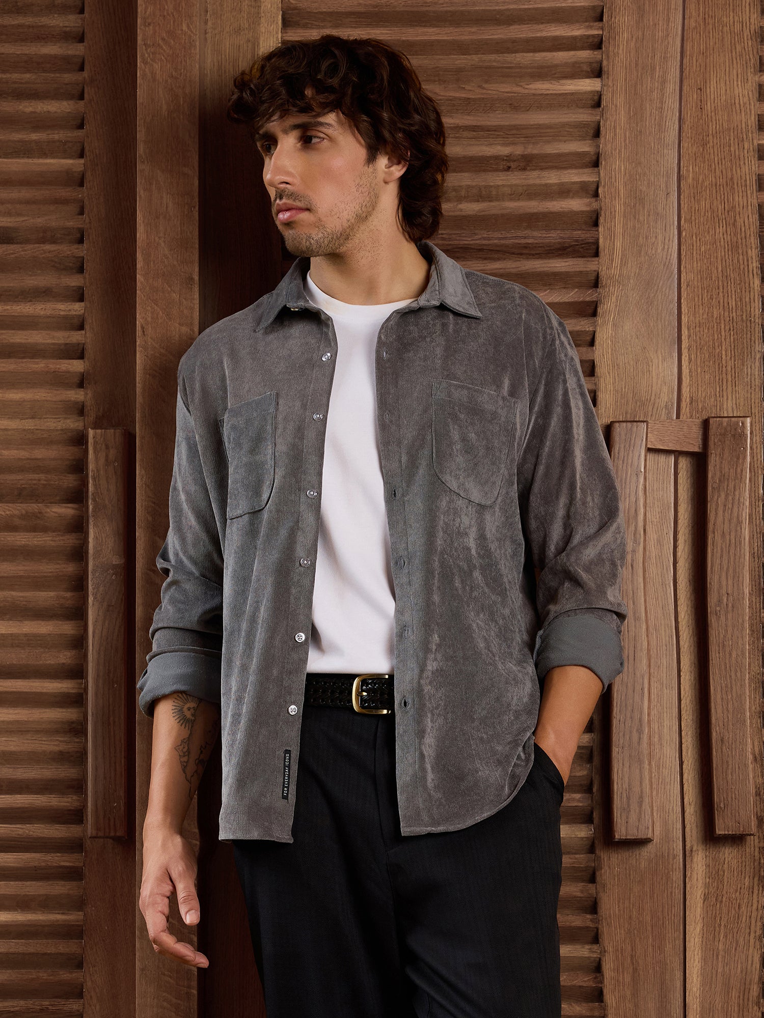 Men Grey Textured Shirt