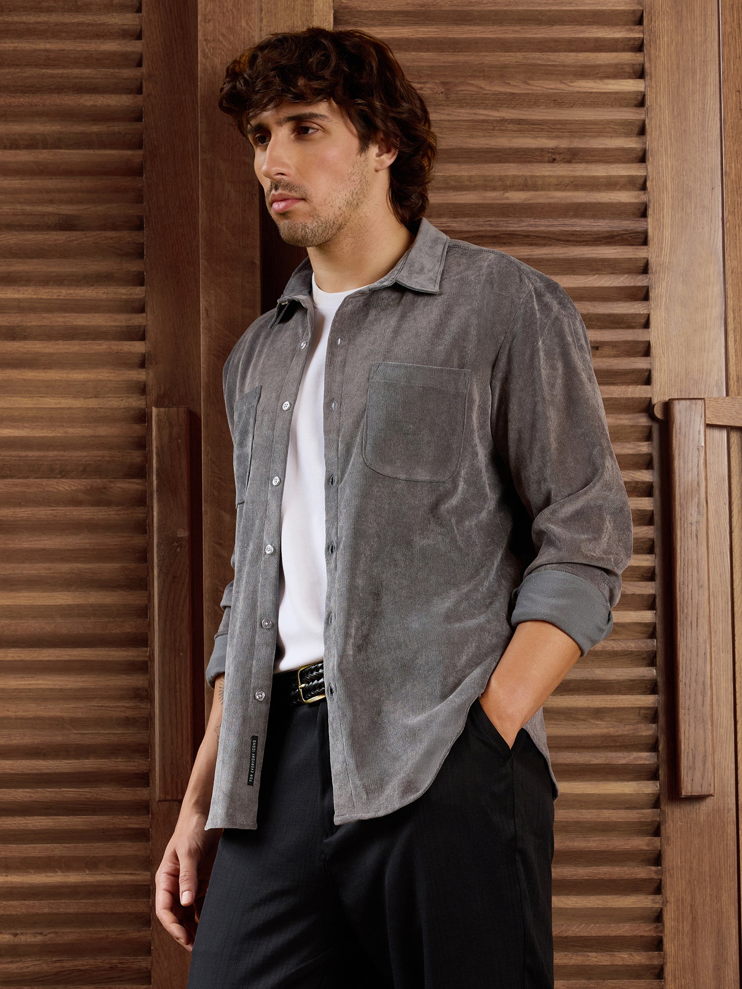 Men Grey Textured Shirt