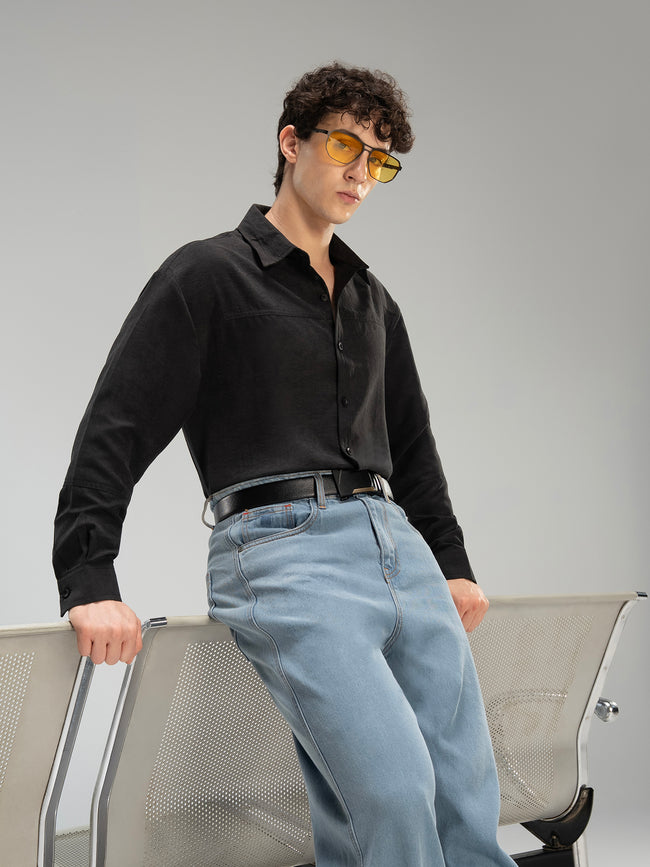 Men Black Solid Party Shirt