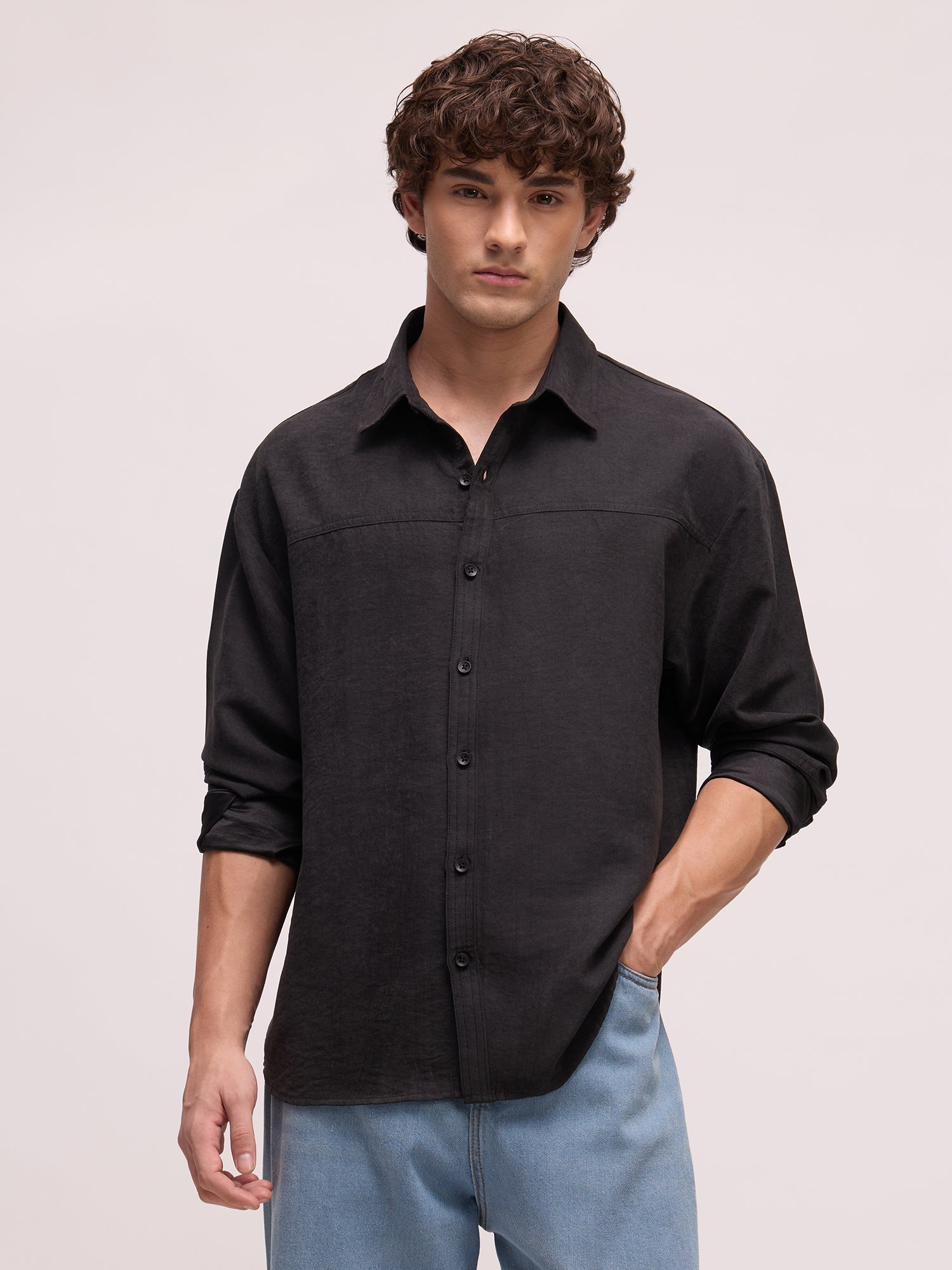 Men Black Solid Party Shirt