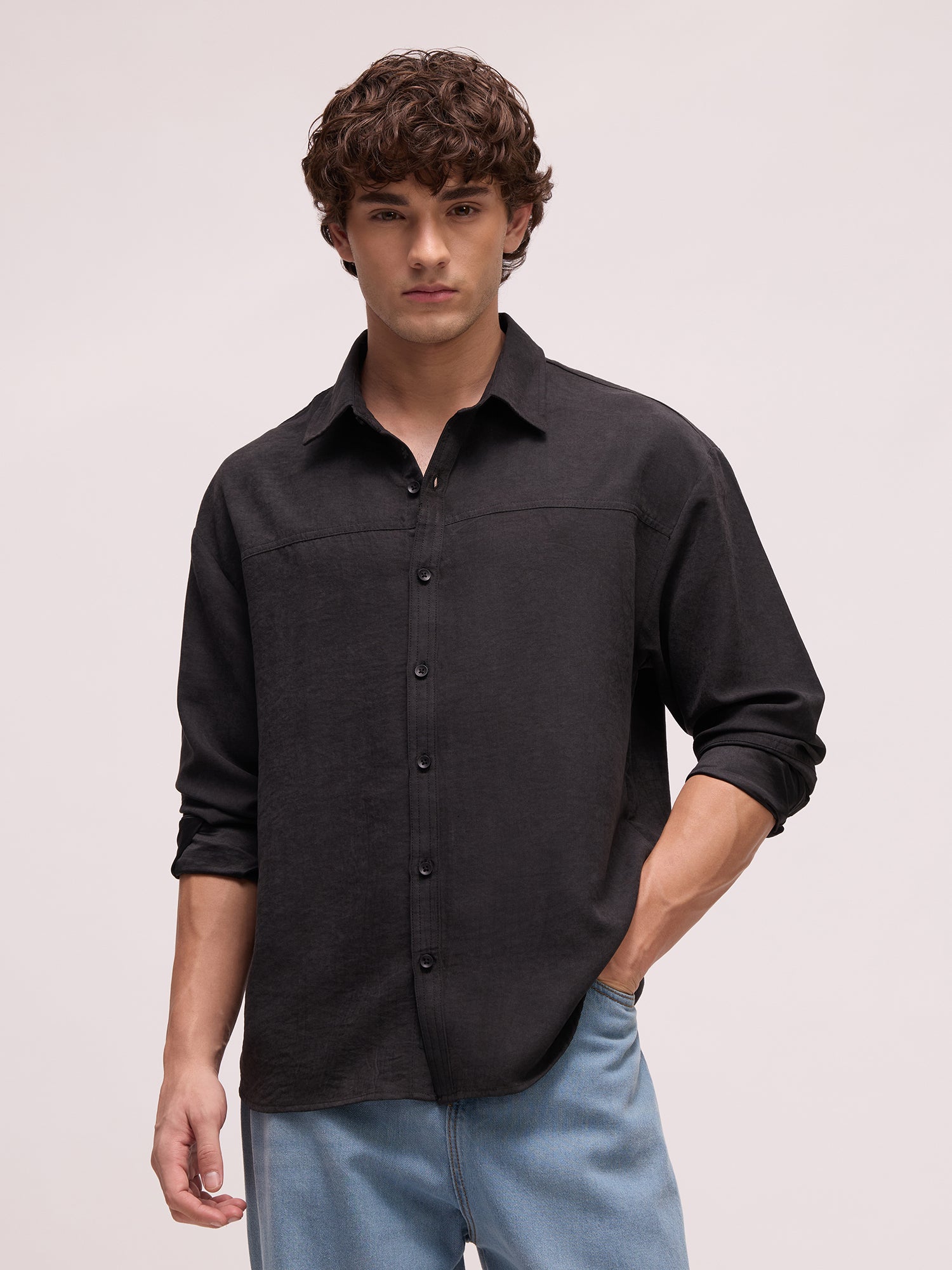 Men Black Solid Party Shirt