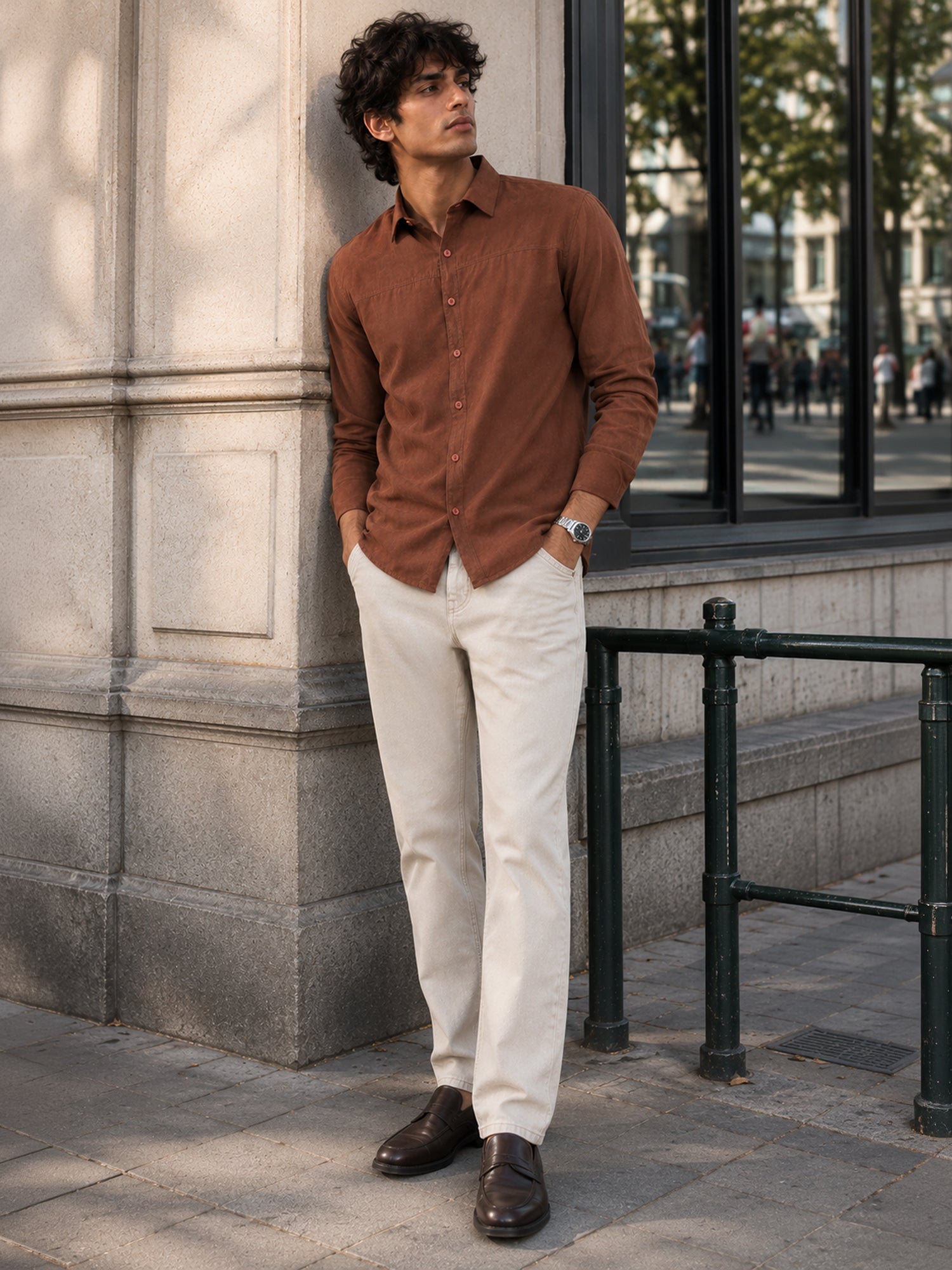 Men Brown Solid Shirt