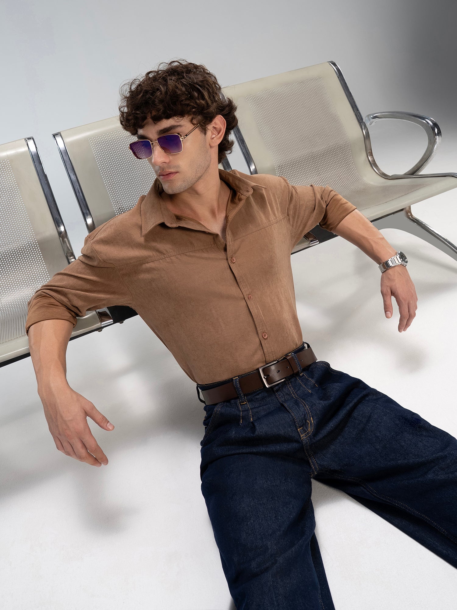 Men Beige Solid Shirt