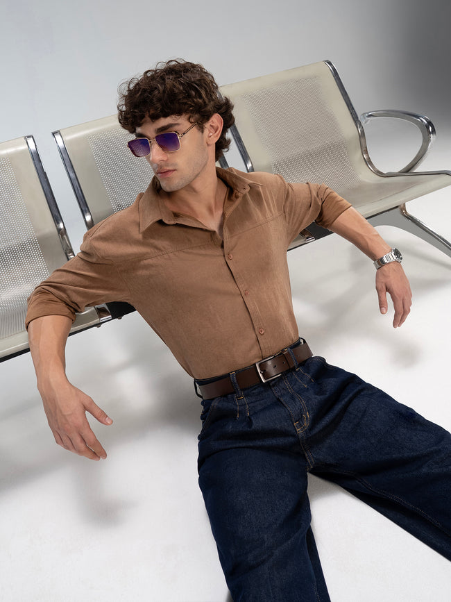 Men Beige Solid Shirt