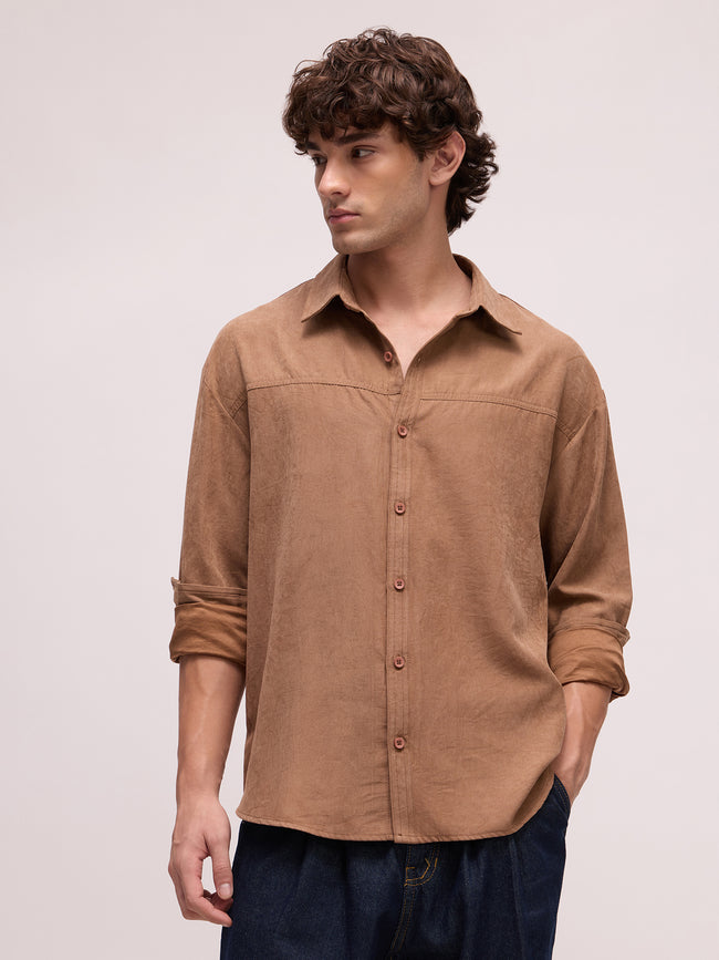 Men Beige Solid Shirt