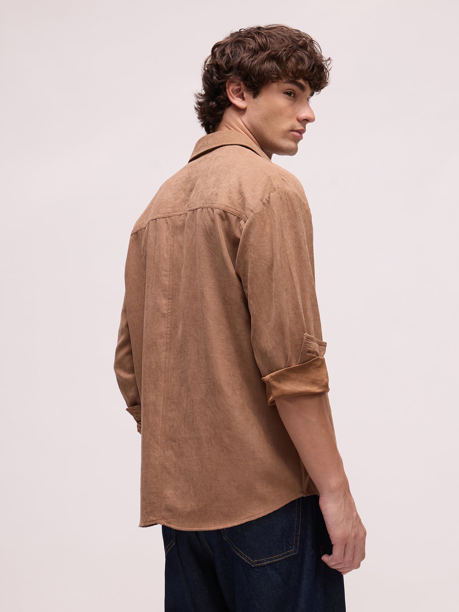 Men Beige Solid Shirt