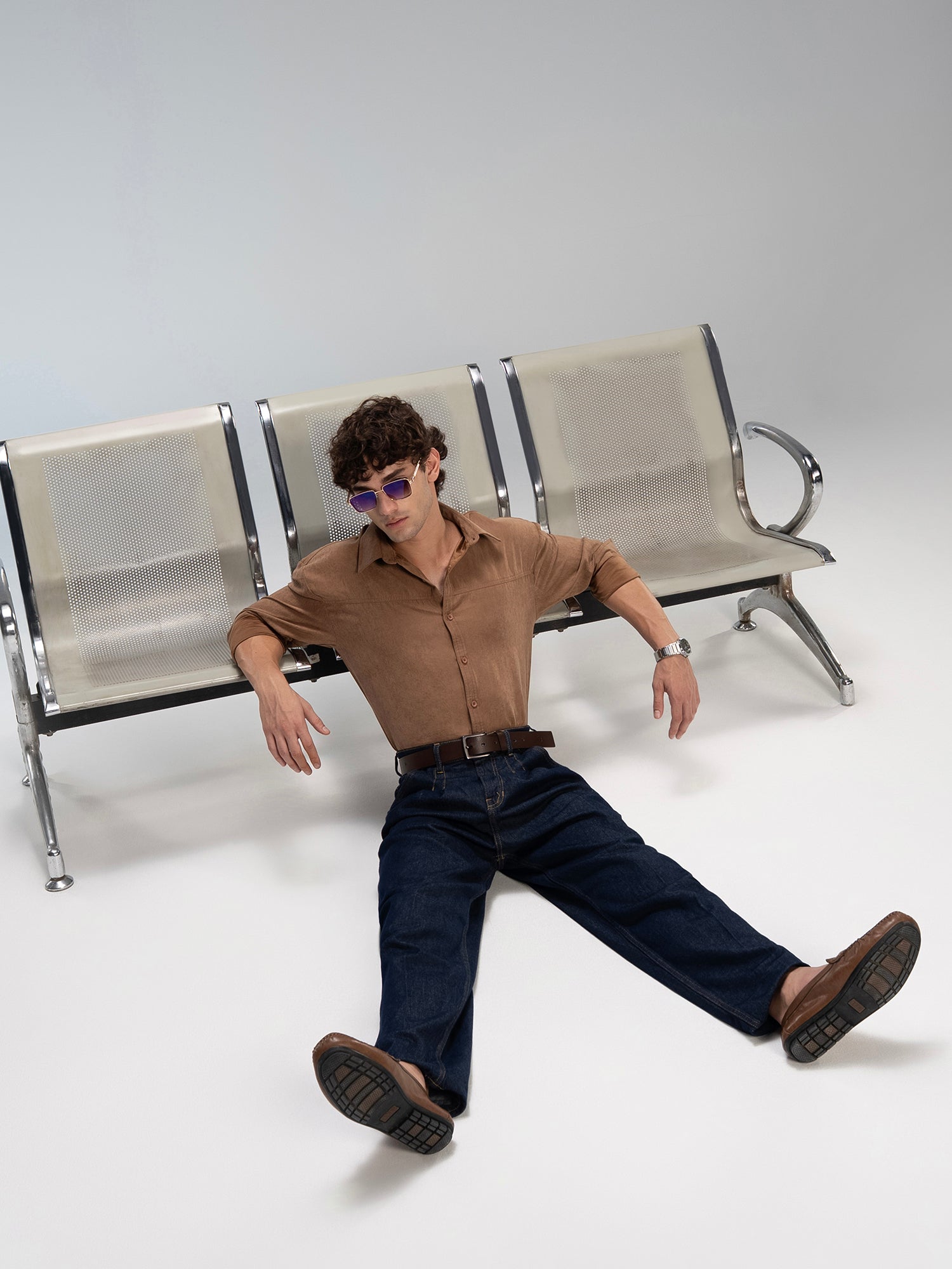 Men Beige Solid Shirt