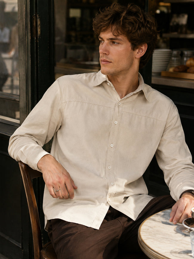 Men Beige Solid Full Sleeves Shirt