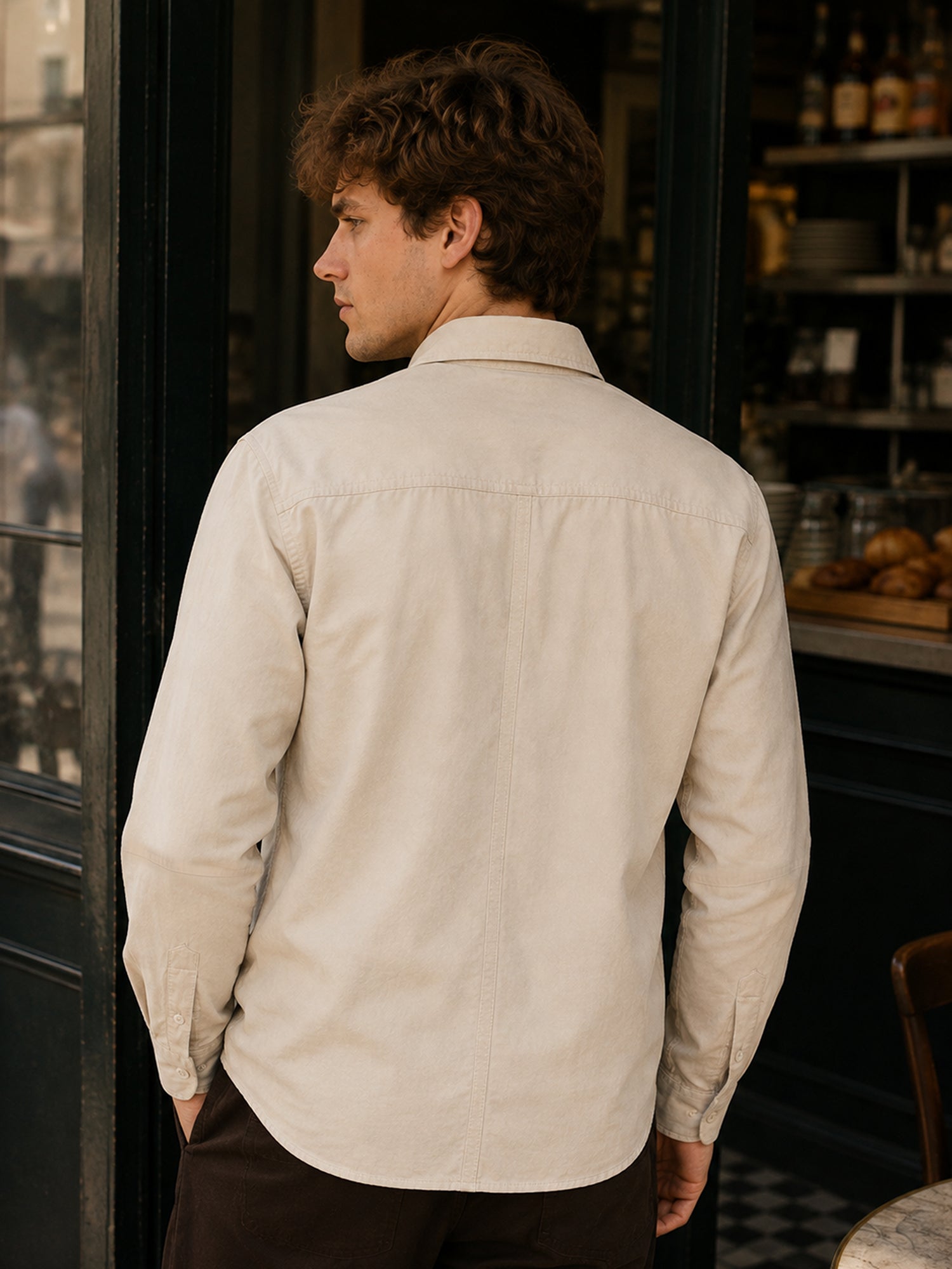 Men Beige Solid Full Sleeves Shirt