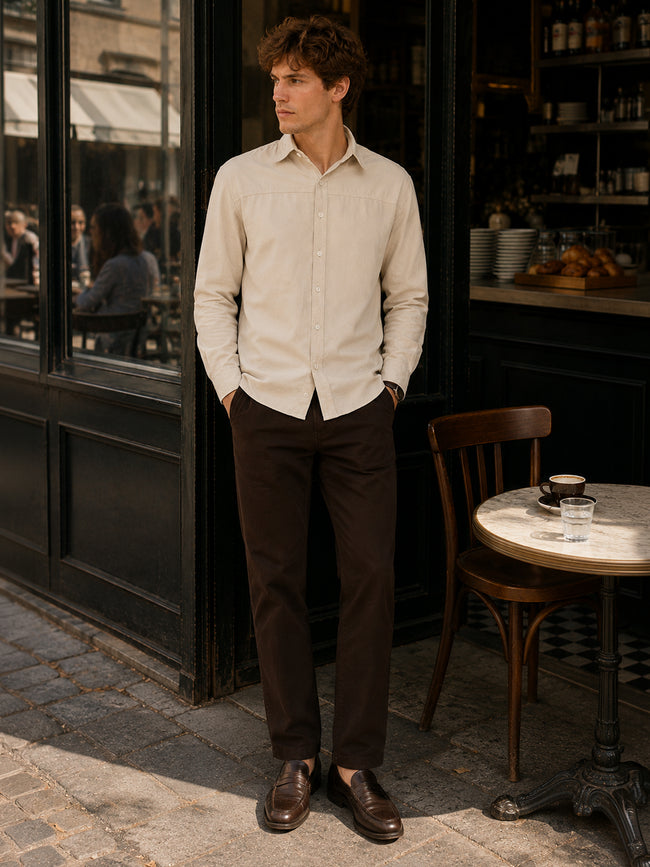 Men Beige Solid Full Sleeves Shirt