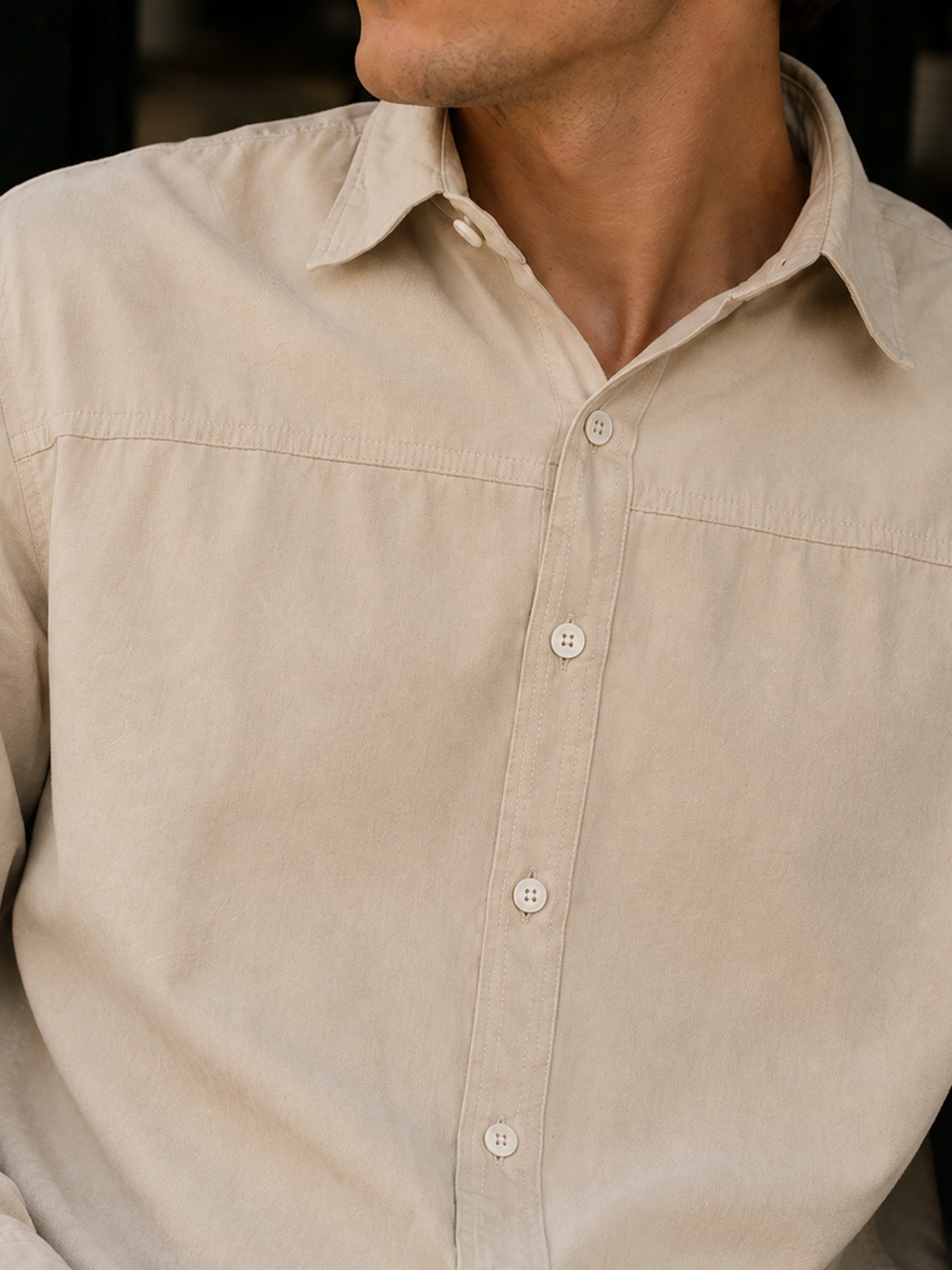 Men Beige Solid Full Sleeves Shirt