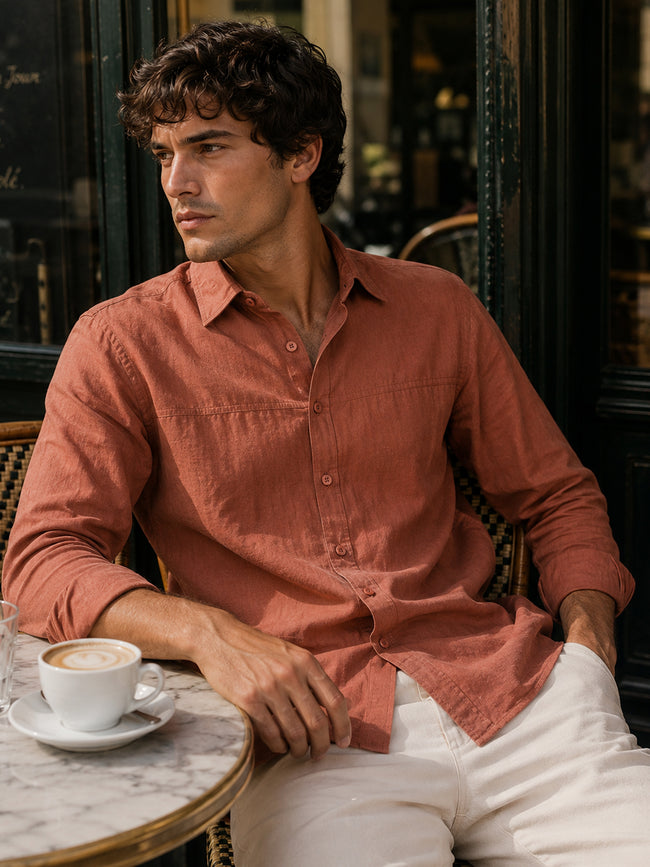 Men Peach Solid Shirt